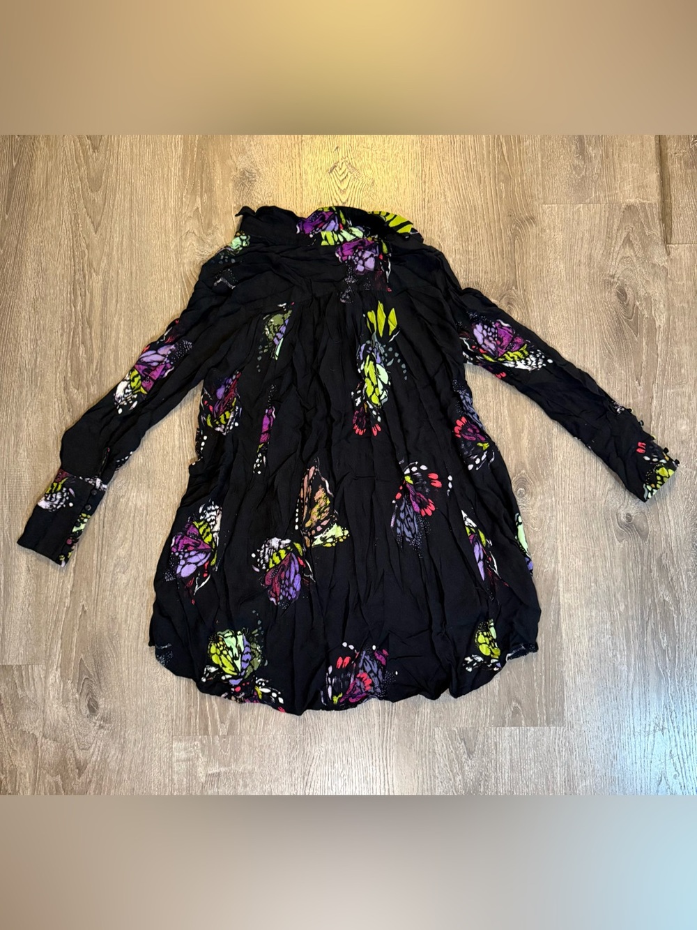 Free People Field Of Butterflies Printed Hi-Low Tunic Black - Picture 4 of 8